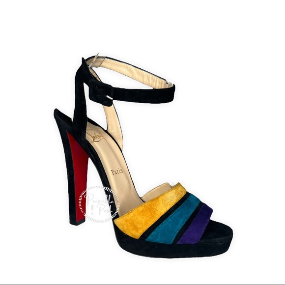 Christian Louboutin Color Block Viva Bella 140 Veau Velours Sandals Platform - Picture 5 of 15